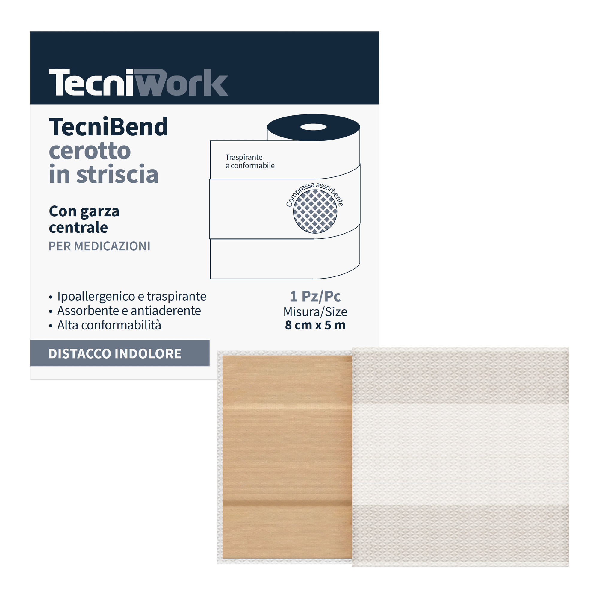Tecniwork TecniBend Αυτοκόλλητος Επίδεσμος με Γάζα 8cm x 5m
