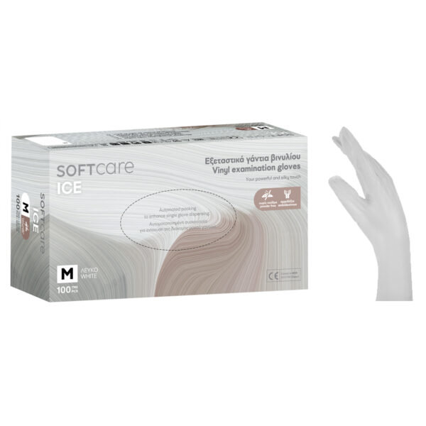 Medium Γάντια Βινυλίου Soft Care ICE - Λευκό χωρίς πούδρα (100τεμ)