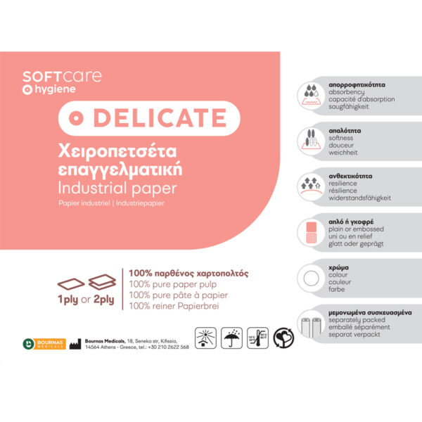 Soft Care Delicate Χειροπετσέτα ρολό 2ply 500gr 25cm x 62m - Image 2