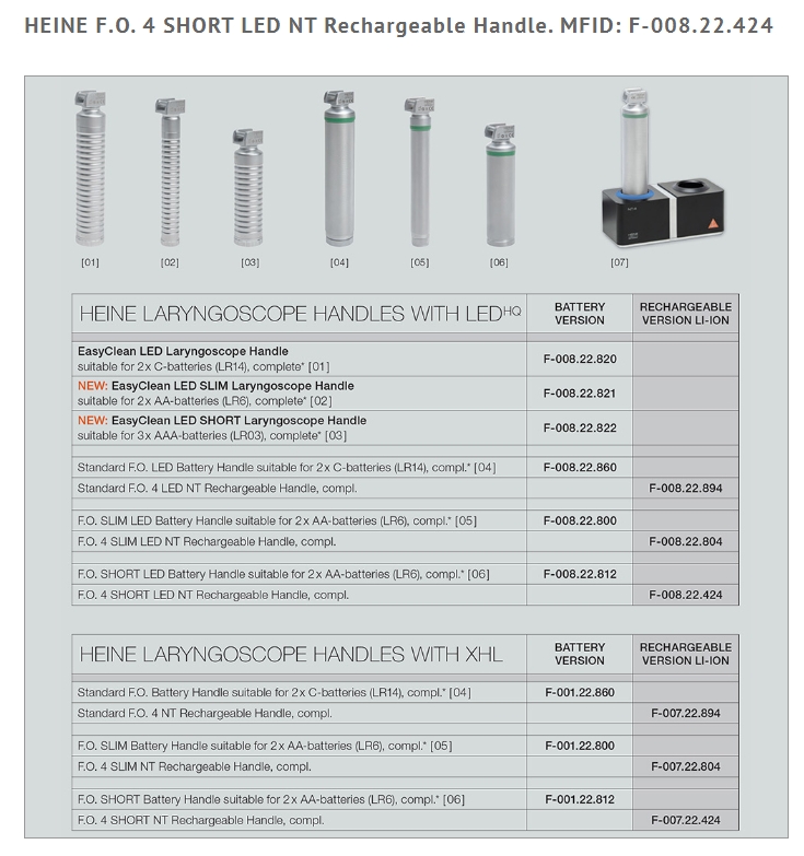 Λαβή Λαρυγγοσκοπίων Heine F.O Βραχεία Επαναφορτιζόμενη - Image 2