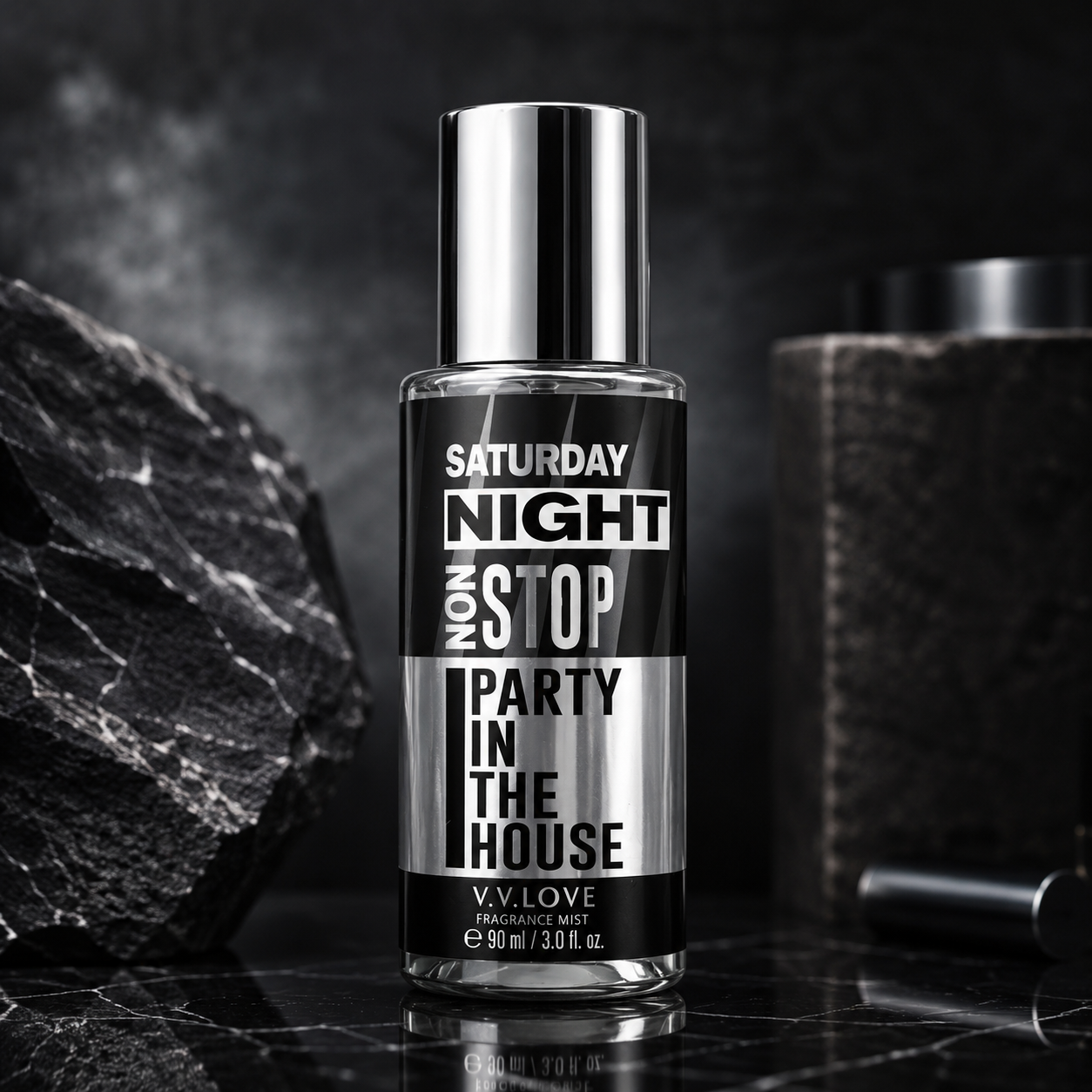 Ανδρικό body mist V.V.LOVE Saturday Night 90ml με premium μαύρη και ασημί συσκευασία