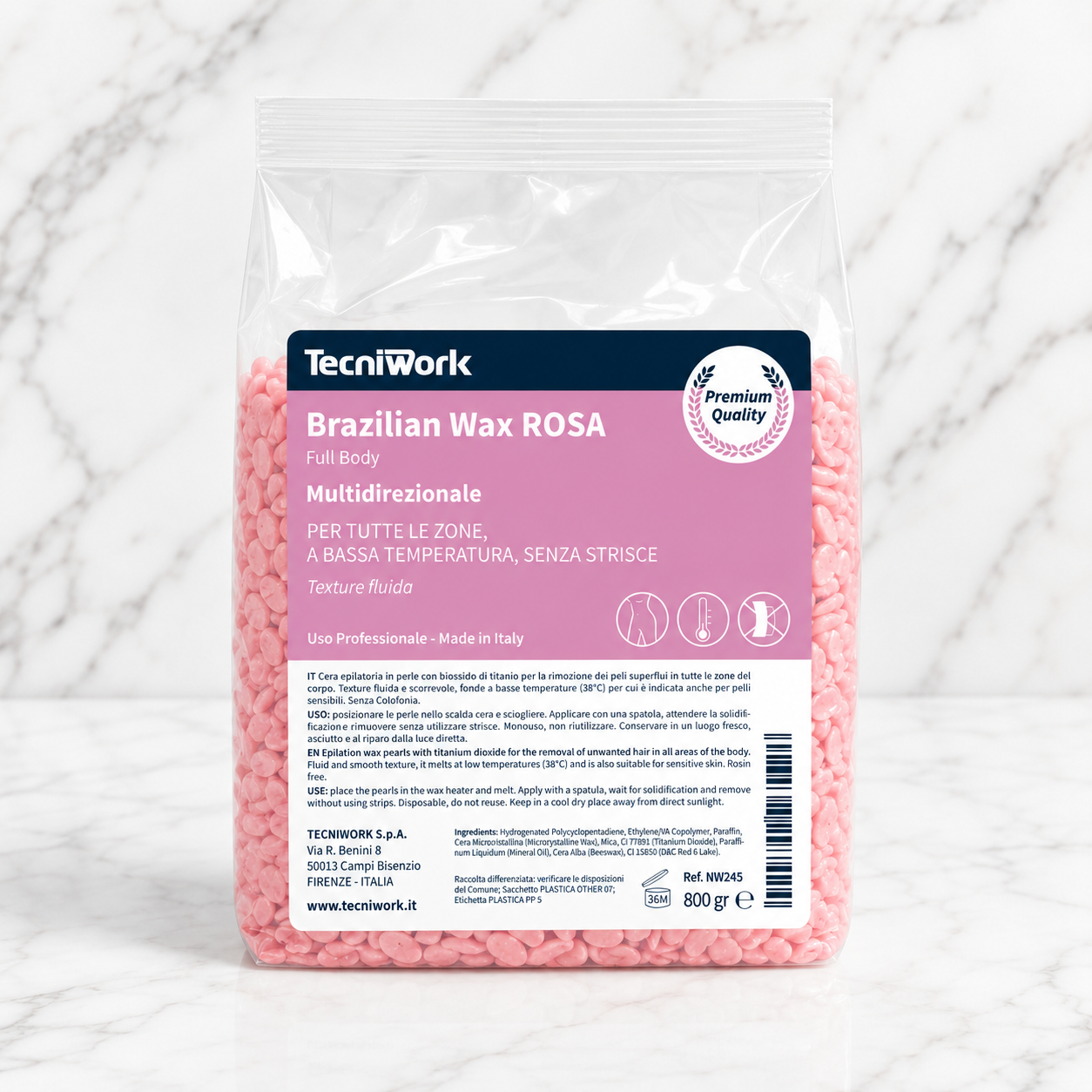 Brazilian Wax Pink Tecniwork 800g κερί αποτρίχωσης χωρίς ταινίες με Titanium Dioxide για επαγγελματική χρήση.
