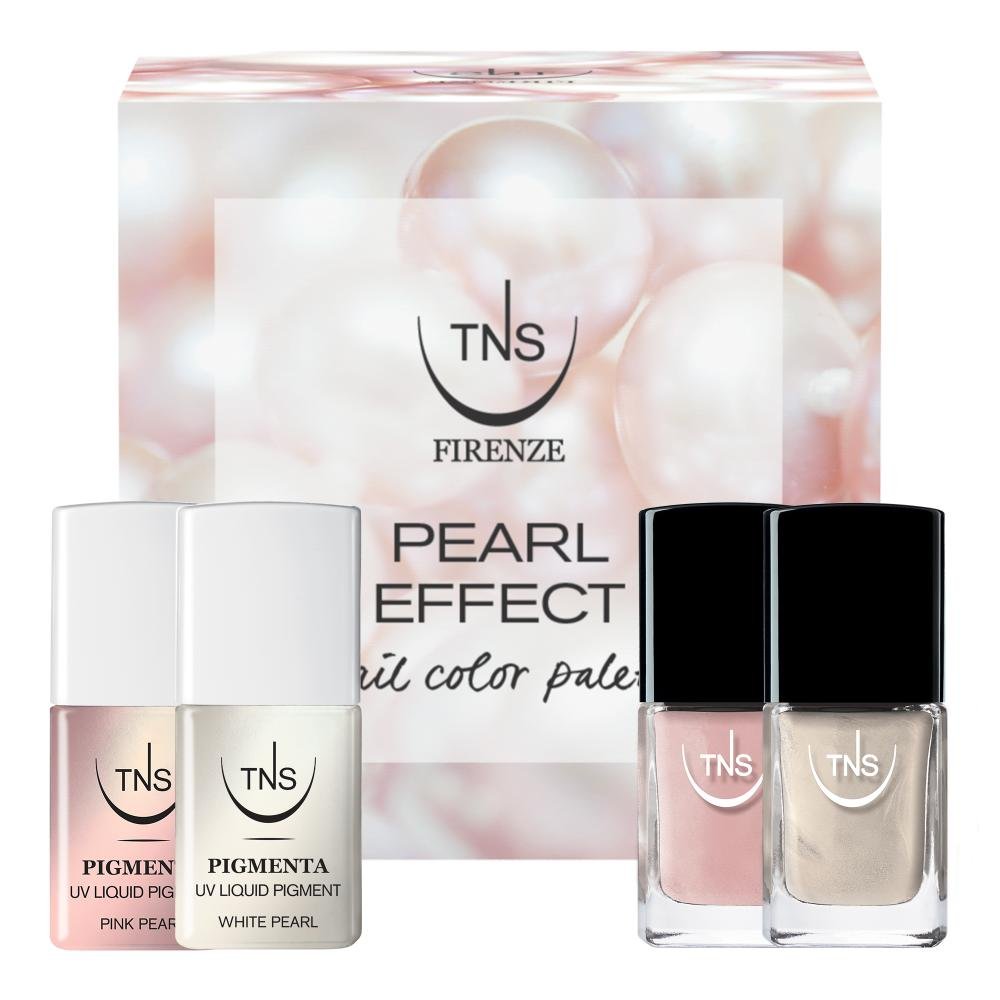 Σετ Pearl Effect TNS με λευκό και ροζ Pigmenta και περλέ βερνίκια νυχιών