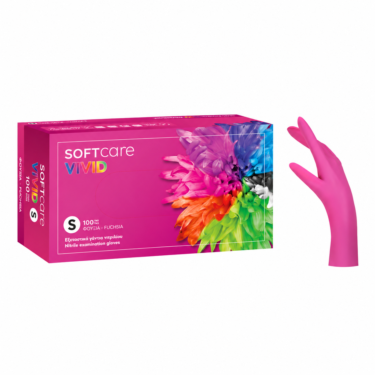 Γάντια Νιτριλίου SOFTcare VIVID Φούξια Μέγεθος L – 100 τεμάχια