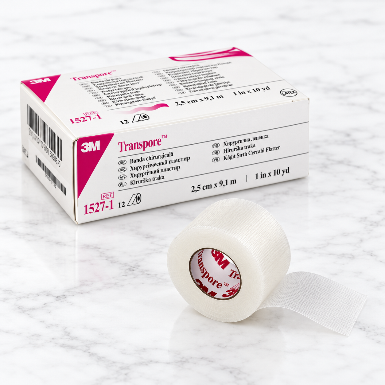 3M Transpore διάφανη ταινία 2,5 cm x 9,1 m με κουτί 12 ρολών